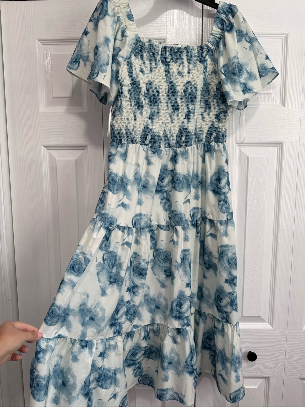 Women’s  Blue Floral Smocked Tiered Dress